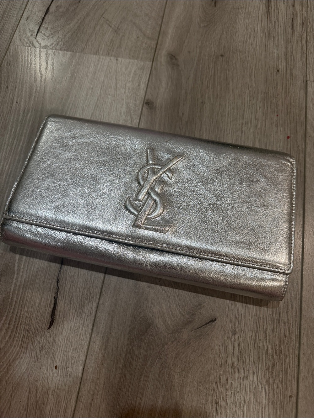 Saint Laurent Metallic Silver Leather Wallet with YSL Monogram